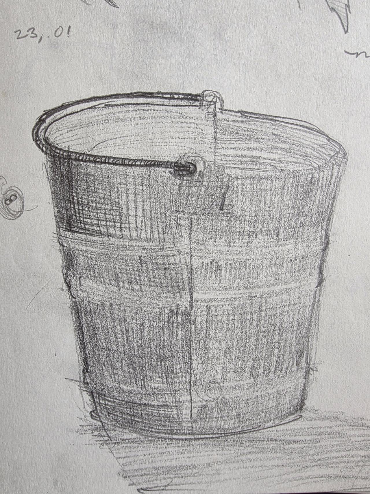 Graphite study of a galvanized metal bucket
